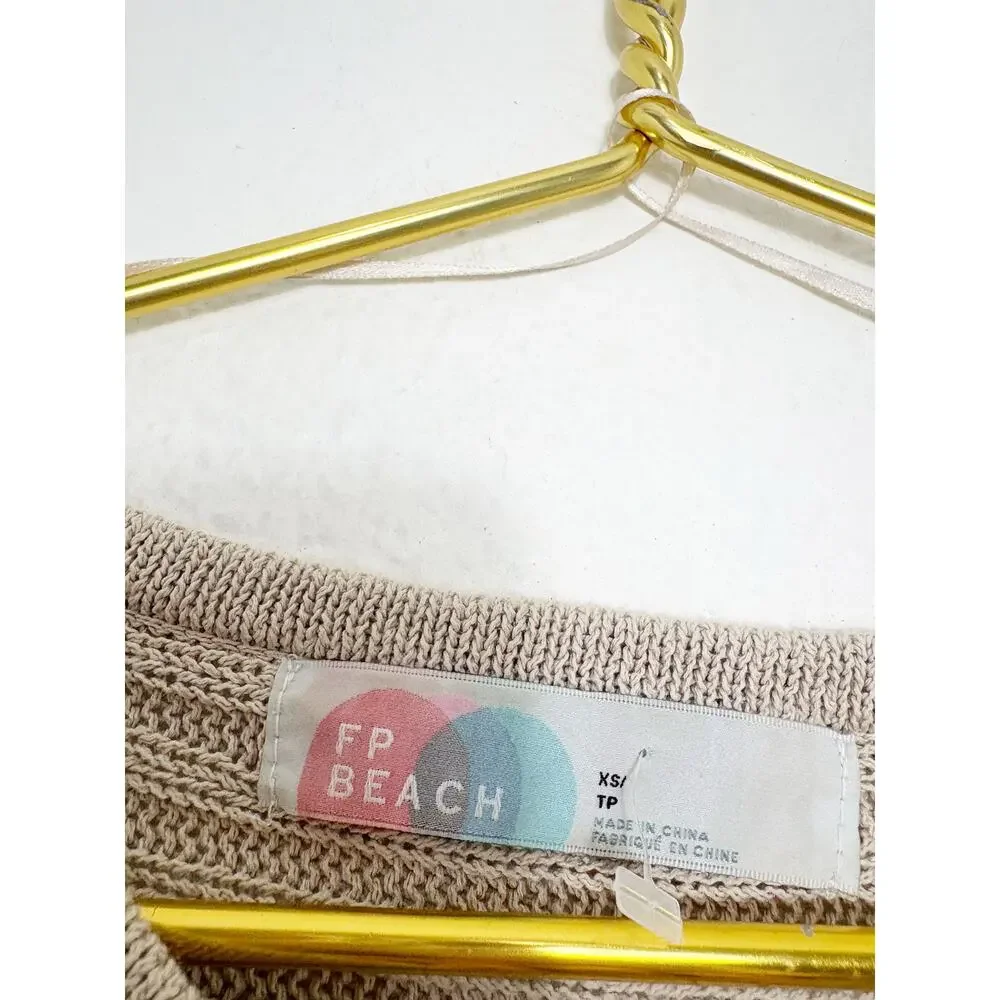 Free People Beach Imogene Sweater Size XS Tan Ribbed Oversized Open Knit